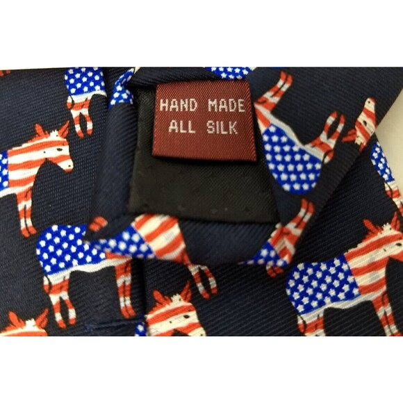 MUSEUM ARTIFACTS All Silk Men's Handmade Neck Tie Democrat Donkey American Flag - Picture 12 of 14